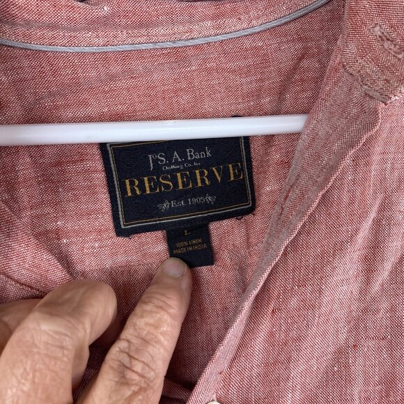 Jos A Bank 100% Linen Long Sleeve Button Up Mens L Shirt Heather Sun Washed Red - Picture 2 of 4